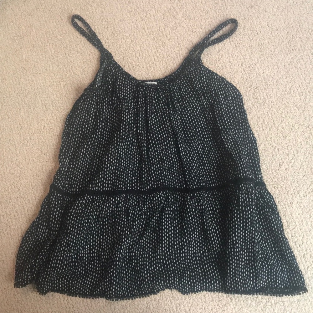 Patterned spaghetti strapped black tank